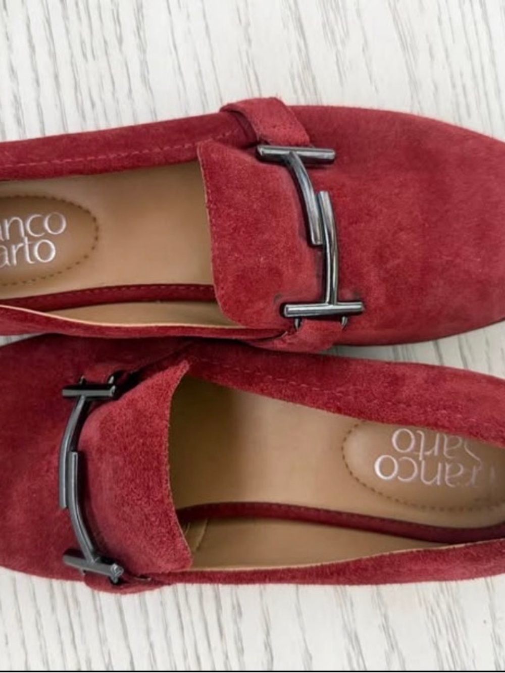Franco Sarto Burgundy Suede Loafers with Gunmetal Bit